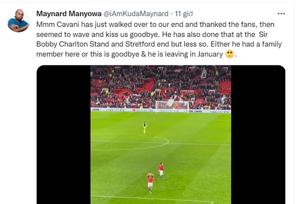 Was Edinson Cavani saying goodbye? Manchester United fans fear the Uruguayan striker is set to leave the club in January - Bóng Đá