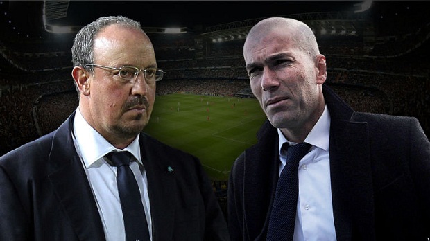 Benitez (trái) sẽ phải nhường chỗ cho Zidane (phải) sau El Clasico. Ảnh: Internet.