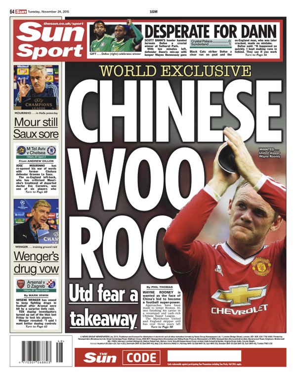Bóng đá Trung Quốc gây sốc với Rooney. Ảnh: Internet.
