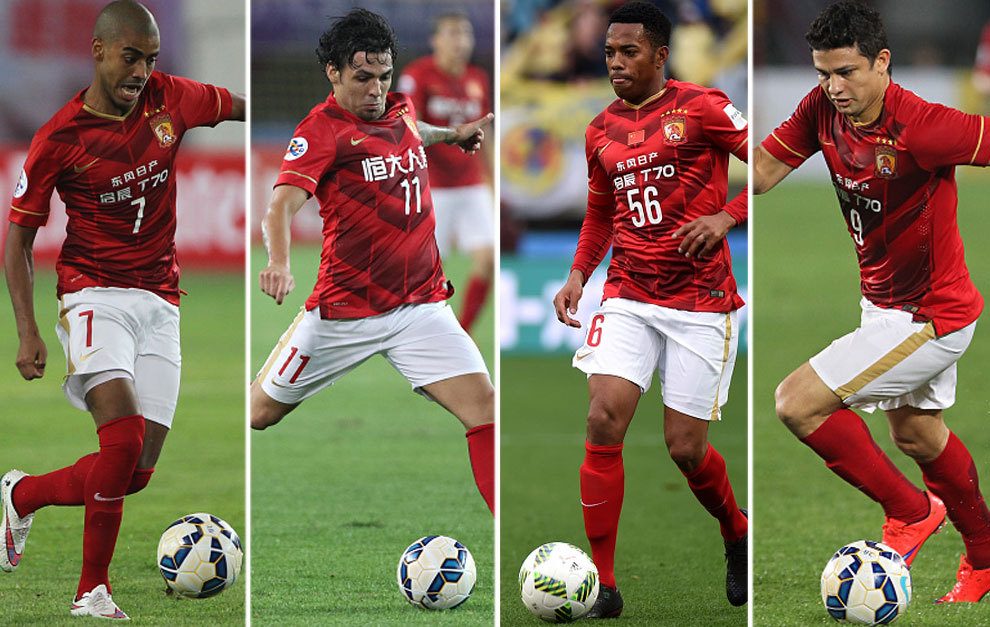 Guangzhou Evergrande có nhiều tên tuổi Brazil trong đội hình. Ảnh: Internet.