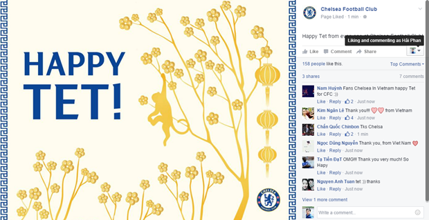 Chelsea chúc mừng Tết Việt Nam. Ảnh chụp fanpage đội bóng.