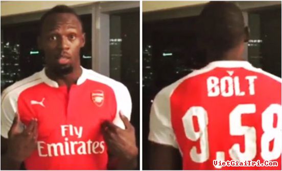 Thua cá độ, Usain Bolt buộc phải mặc áo Arsenal. Ảnh: internet