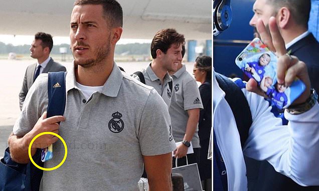 Fans notice Real Madrid new boy Eden Hazard has photo of his kids wearing Chelsea shirts on his phone case - Bóng Đá