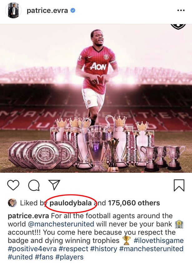 Paulo Dybala 'likes' Patrice Evra's Instagram post about signing for Man Utd - Bóng Đá