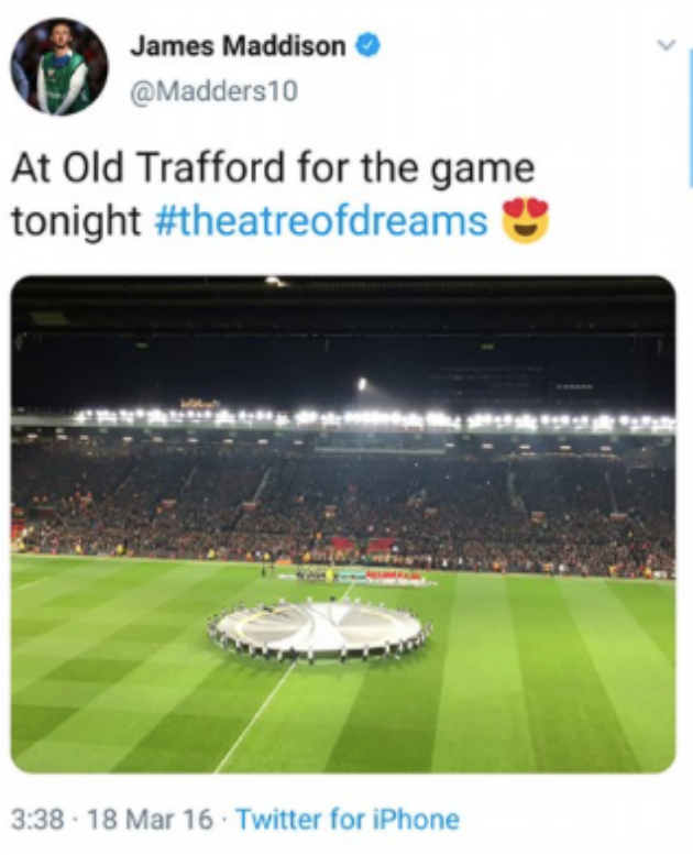 James Maddison posted picture about Old Trafford - Bóng Đá