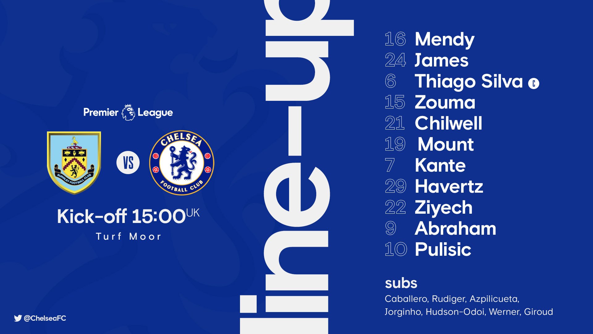 Christian Pulisic replaced by Timo Werner in Chelsea team for Burnley clash after suffering injury in warm-up - Bóng Đá
