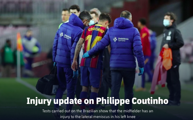 Coutinho injury updated - Bóng Đá