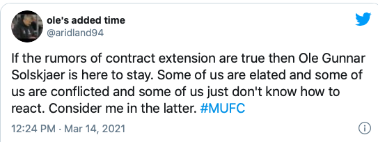 Nếu tin đồn gia hạn hợp đồng là sự thật thì Ole sẽ ở lại. Một số người tỏ ra phấn khích và một số người lại mâu thuẫn, và một số người trong chúng ta không biết phải phản ứng như thế nào.
