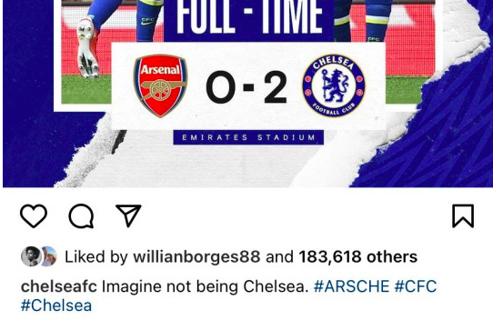 Willian ‘likes’ Chelsea celebration post after Arsenal defeat - Bóng Đá