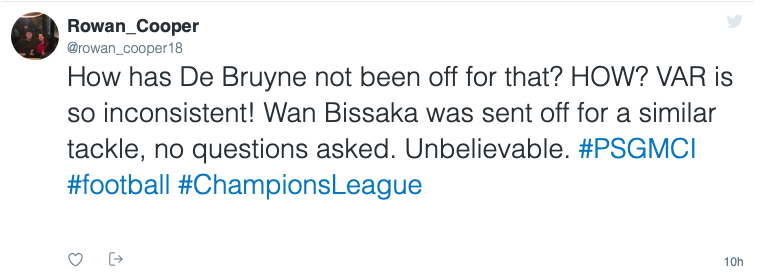 Tại sao De Bruyne không bị đuổi? VAR thật thiếu nhất quán. Thật không thể tin được.