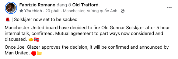 Xác nhận! Man Utd đã sa thải Ole Gunnar Solskjaer - Bóng Đá