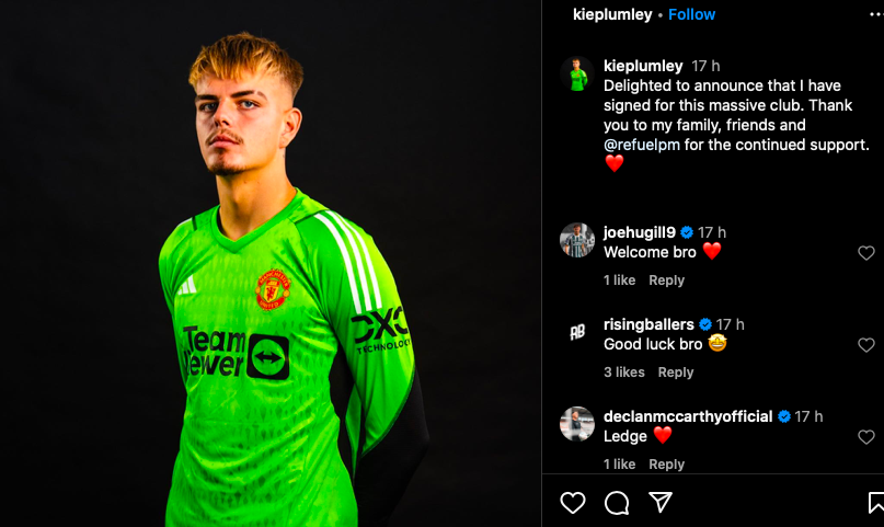 Kie Plumley announces he has joined Manchester United - Bóng Đá