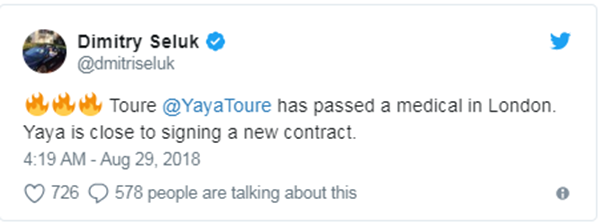XÁC NHẬN: Yaya Toure hoàn tất kiểm tra y tế, chuẩn bị gia nhập đội bóng thành London (West Ham) - Bóng Đá