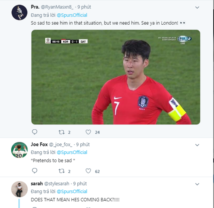 Son Heung-min bị loại khỏi Asian Cup, CĐV Tottenham nói gì? - Bóng Đá
