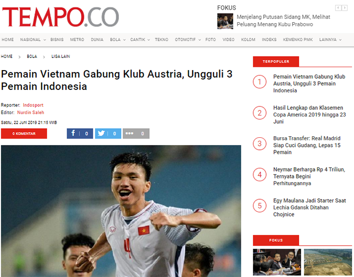 Báo Indo: Văn Hậu sắp đến Áo, vượt mặt 3 ngôi sao của bóng đá Indonesia (bola.tempo) - Bóng Đá