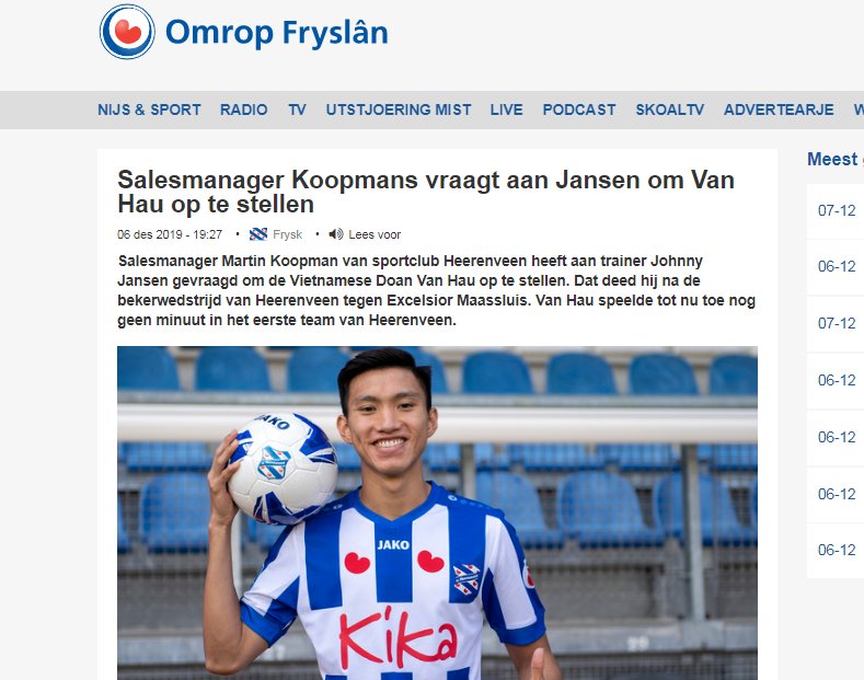 Truyền thông Hà Lan đồng loạt lên tiếng, muốn SC Heerenveen làm 1 điều với Văn Hậu - Bóng Đá