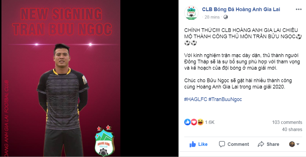 CHÍNH THỨC: Vá hàng thủ, HAGL chiêu mộ cựu thủ môn U23 Việt Nam - Bóng Đá