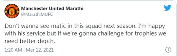 "Tôi chẳng muốn nhìn thấy Matic trong đội hình vào mùa tới. Tôi rất hạnh phúc với những cống hiến của anh ấy nhưng nếu chúng ta muốn cạnh tranh vô địch, chúng ta cần một đội hình có chiều sâu tốt hơn nữa."