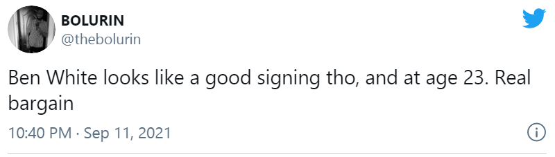 "Ben White là một bản hợp đồng xuất sắc. cậu ta mới 23 tuổi, một món hời thật sự."