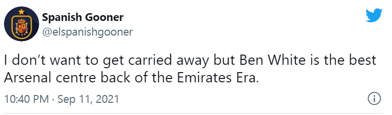 "Ben White là trung vệ xuất sắc nhất trong kỷ nguyên Emirates."