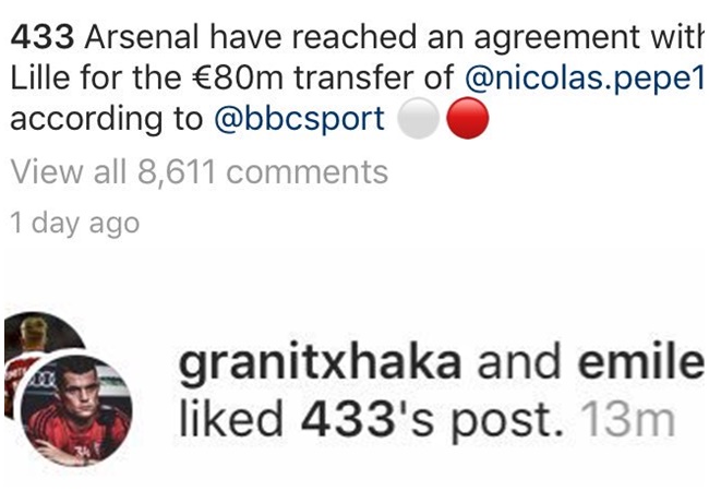 Granit Xhaka and Emile Smith-Rowe like a picture of Pepe photoshopped in an Arsenal shirt. - Bóng Đá