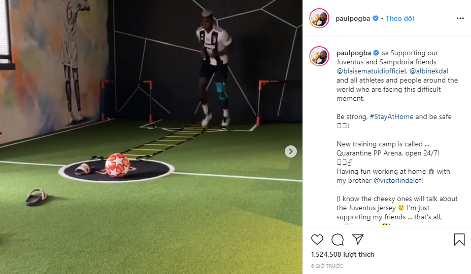 Manchester United star Paul Pogba clears up why he was wearing a Juventus shirt in quarantine training session - Bóng Đá