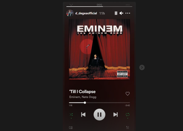 David De Gea send the song Till I Collapse of Eminem on Instagram - Bóng Đá