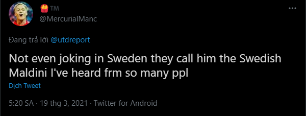 Man Utd's fan: Not even joking in Sweden they call Lindelof the Swedish Maldini - Bóng Đá