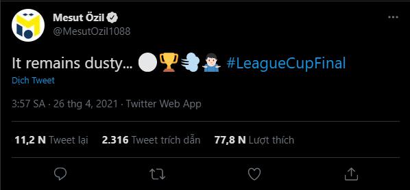 Former Arsenal star Mesut Ozil trolls Tottenham after Carabao Cup final defeat to Manchester City - Bóng Đá