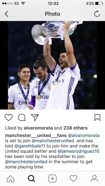 Morata 'yêu thích' ảnh của hội CĐV Man United  - Bóng Đá