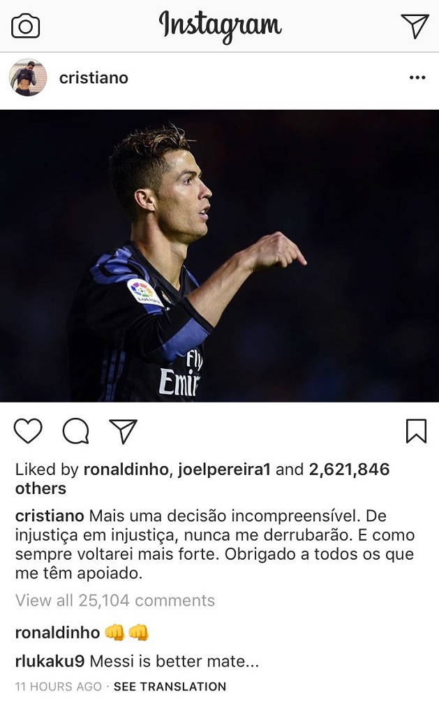 Ronaldo ca thán trên mạng xã hội, Lukaku nhảy vào châm chọc - Bóng Đá