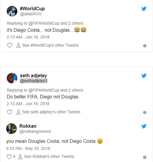 Nhầm lẫn tên Costa, FIFA bị ném gạch  - Bóng Đá