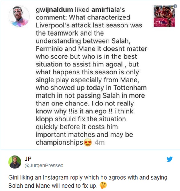 Wijnaldum nghĩ gì khi like post chỉ trích Mane và Salah? - Bóng Đá