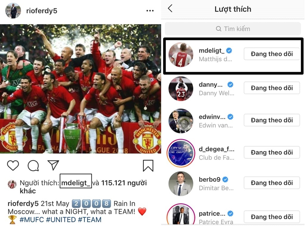 De Ligt thích ảnh Instagram Ferdinand - Bóng Đá