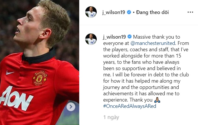 James Wilson says farewell to United on his Instagram account - Bóng Đá