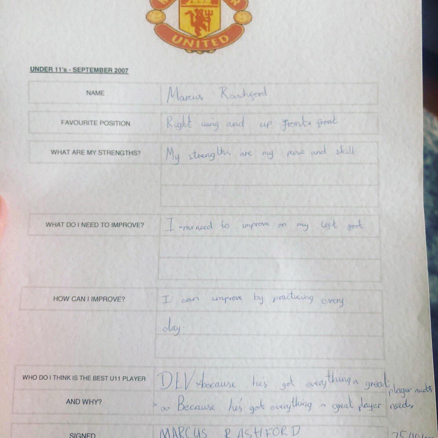 Read Rashford’s Man Utd report card from age 10 as he reveals his strengths, weaknesses and best player in the team - Bóng Đá