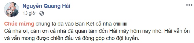Quang Hải đăng facebook - Bóng Đá