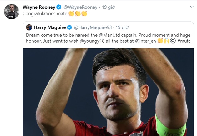 Rooney đăng twitter chúc mừng Maguire - Bóng Đá