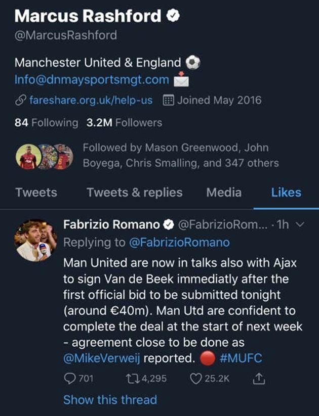 Donny van de Beek to Manchester United: Marcus Rashford gives seal of approval as transfer edges closer - Bóng Đá