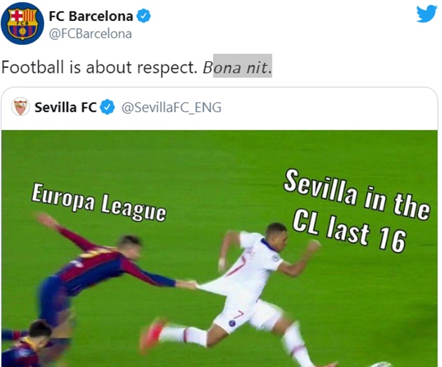 Đánh mất lợi thế lớn và ngậm ngùi dừng bước ở Cúp nhà vua Tây Ban Nha, Sevilla còn bị đối thủ phản pháo trên MXH.