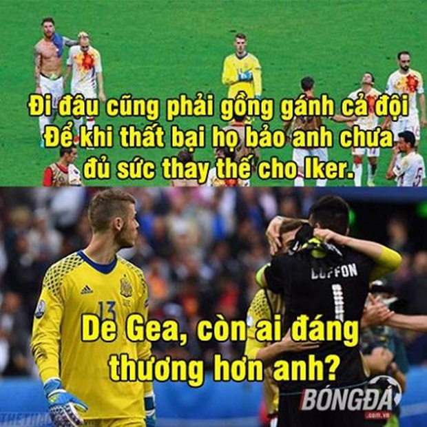 Ảnh chế: De Gea rớt nước mắt nhìn đàn anh âu yếm; Messi bị đối xử như tội phạm truy nã