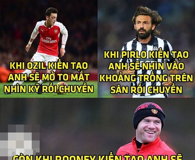 Ảnh chế: Oezil, Pirlo ‘ngã mũ’ với đẳng cấp kiến tạo của Rooney; Giroud ‘gỗ cả người’ cũng có chỗ xài được
