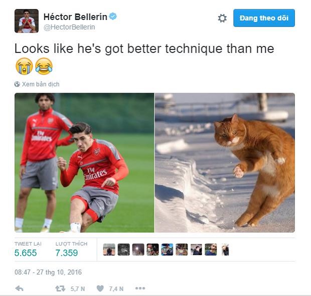 Bellerin 'tự dìm hàng' trên mạng xã hội