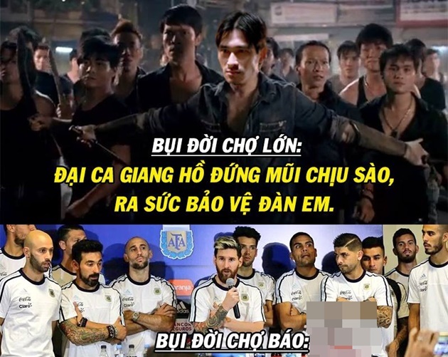 Ảnh chế: “Bụi đời” Messi dẫn 500 anh em càn quét chợ báo; Giang hồ Balotelli tuyên bố quẩy tới bến bằng “chim sắt”