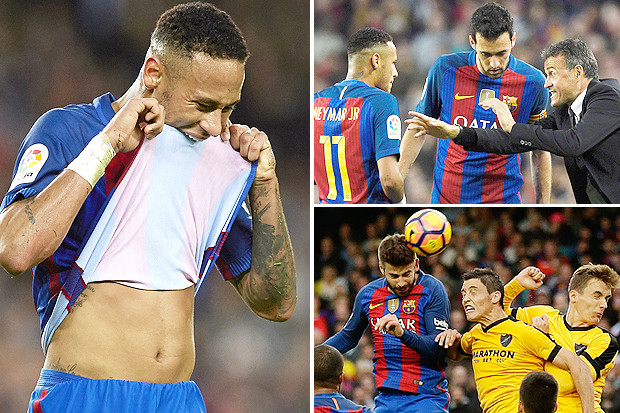 Neymar bất lực, Barca không thể thắng 9 người Malaga trong ngày vắng Suarez và Messi