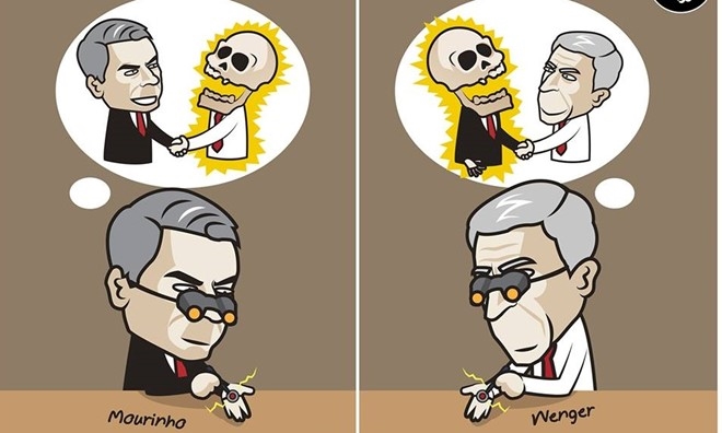 Biếm họa Mourinho và Wenger tự hại lẫn nhau