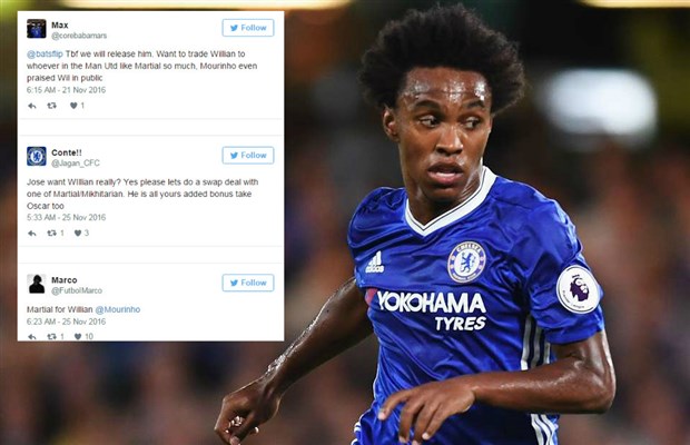 Ảnh bài viết Fan cầu xin Chelsea đổi Willian lấy Martial 