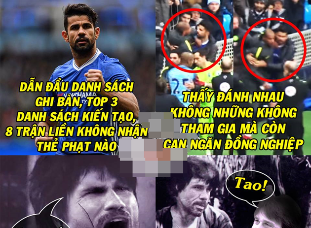 Ảnh chế: “Chí Phèo” Costa cải tạo hoàn lương; “Tán thủ” Aguero lầm đường lạc lối