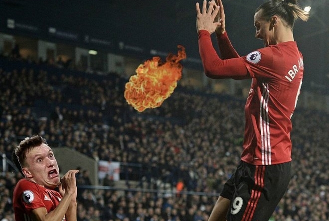 Ảnh chế Ibra ăn mừng khiến Lingard khiếp sợ