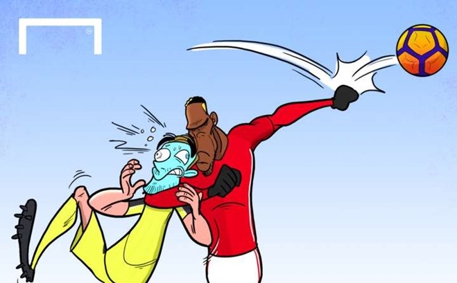 Hí họa Pogba chơi bóng chuyền, đấu vật ở trận gặp Liverpool